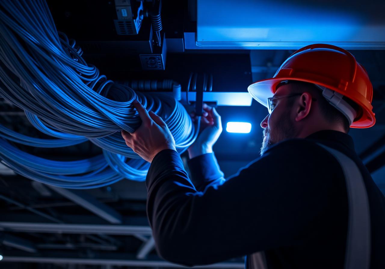 Technician installing structured cabling